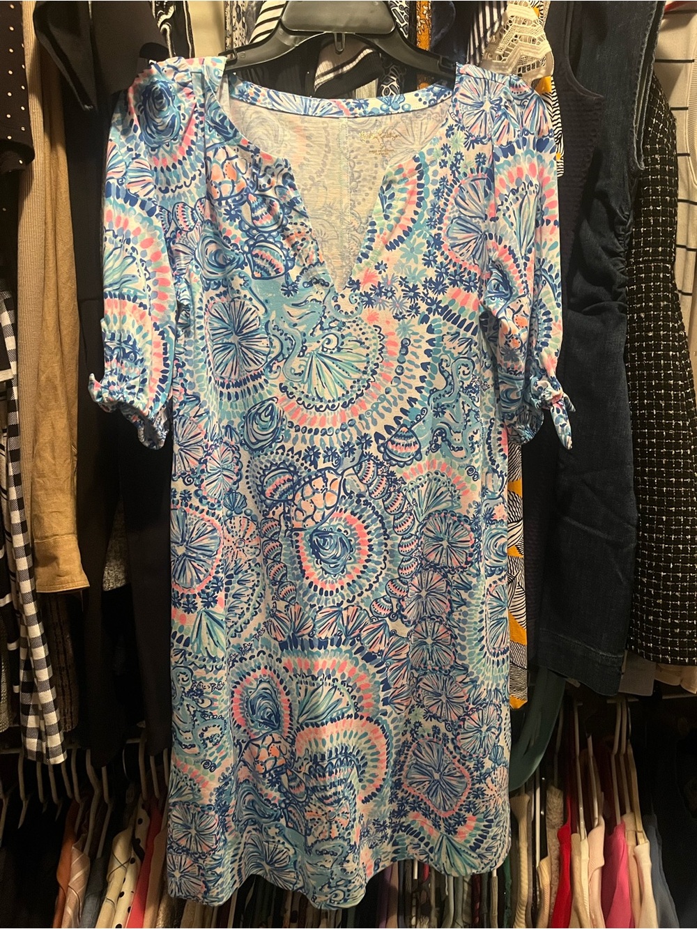 Lilly Pulitzer Multi-Color Floral V-Neck Top in Blue & Pink